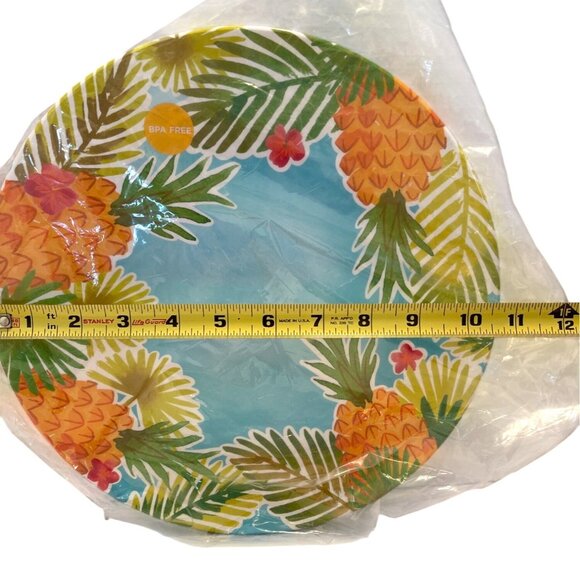 Melamine Dinner Plate Set 4 Hawaii Luau Tropical Beach Blue Green Pool Party NEW - Picture 3 of 6